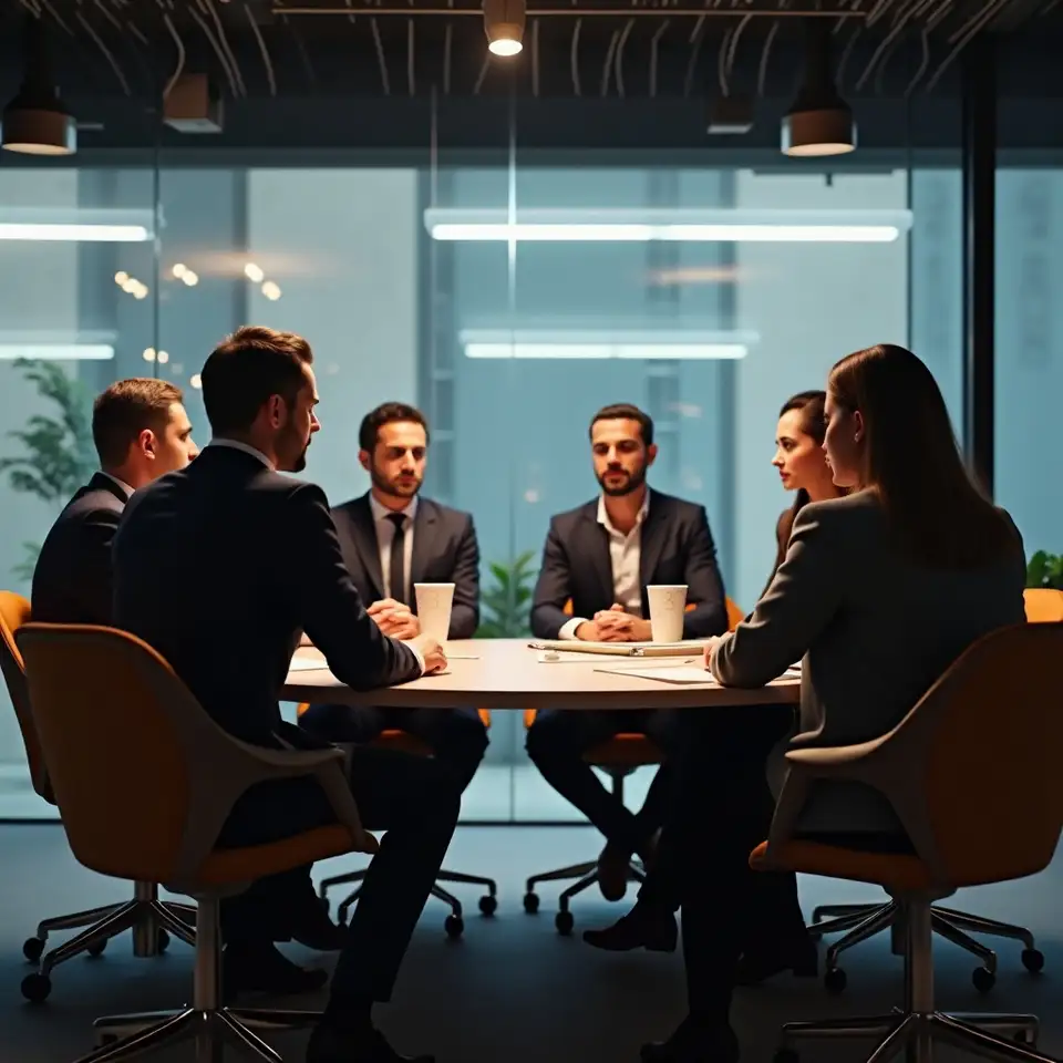 Equipa financeira institucional em reunião